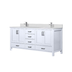 Jacques 72 in. W x 22 in. D White Bath Vanity, Cultured Marble Top, and Faucet Set