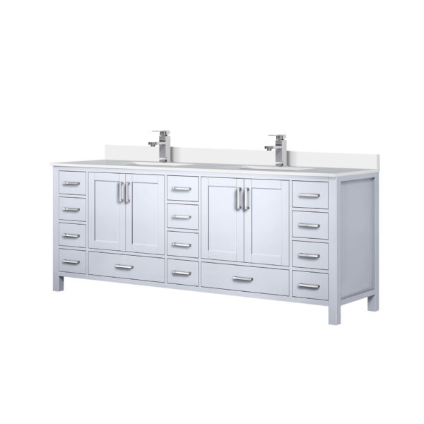 Jacques 84 in. W x 22 in. D White Bath Vanity, Cultured Marble Top, and Faucet Set