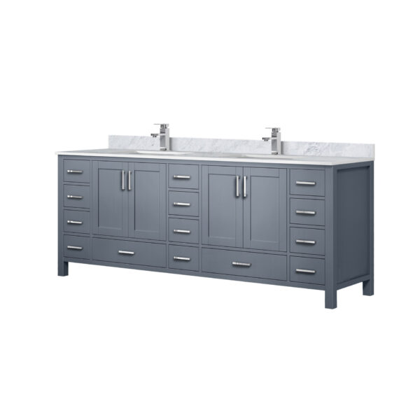 Jacques 84 in. W x 22 in. D Dark Grey Double Bath Vanity, Carrara Marble Top, and Faucet Set