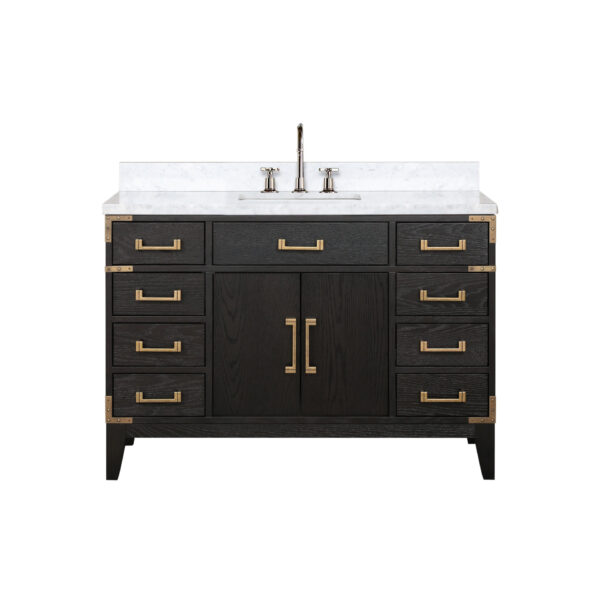 Laurel 48W x 22D Black Oak Single Bath Vanity, Carrara Marble Top, and Faucet Set