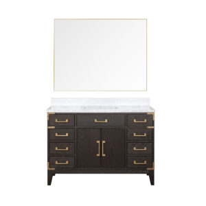 Laurel 48W x 22D Brown Oak Single Bath Vanity, Carrara Marble Top, and 46Mirror