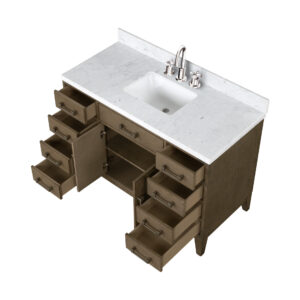 Laurel 48W x 22D Grey Oak Single Bath Vanity, Carrara Marble Top, and Faucet Set