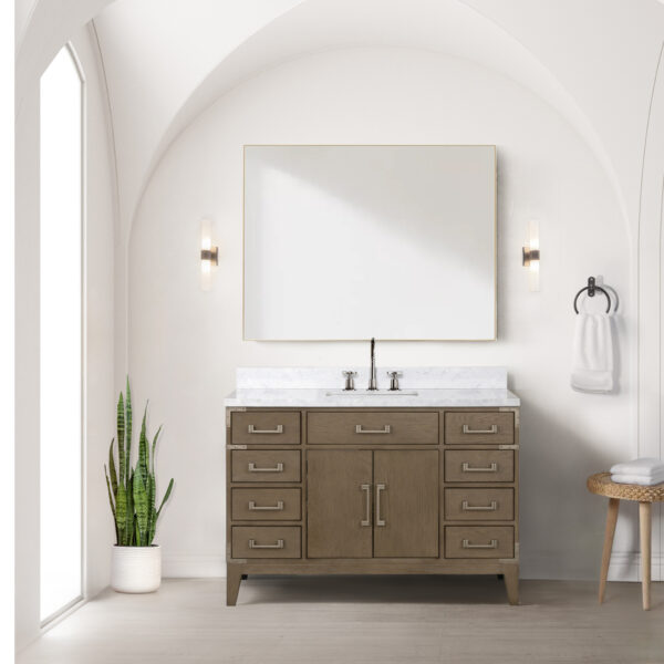 Laurel 48W x 22D Grey Oak Single Bath Vanity and Carrara Marble Top