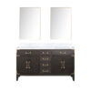 Laurel 60W x 22D Brown Oak Double Bath Vanity, Carrara Marble Top, and 28Mirrors