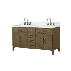 Laurel 60W x 22D Grey Oak Double Bath Vanity, Carrara Marble Top, and Faucet Set