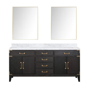 Laurel 72W x 22D Black Oak Double Bath Vanity, Carrara Marble Top, and 34Mirrors