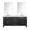 Laurel 72W x 22D Black Oak Double Bath Vanity, Carrara Marble Top, Faucet Set, and 34Mirrors