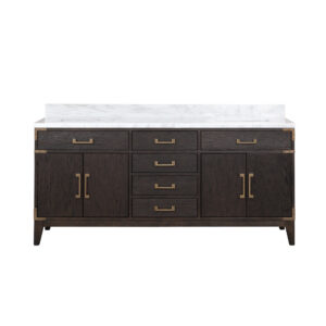 Laurel 72W x 22D Brown Oak Double Bath Vanity and Carrara Marble Top