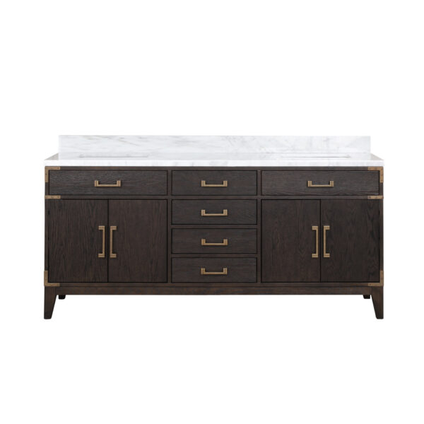 Laurel 72W x 22D Brown Oak Double Bath Vanity and Carrara Marble Top