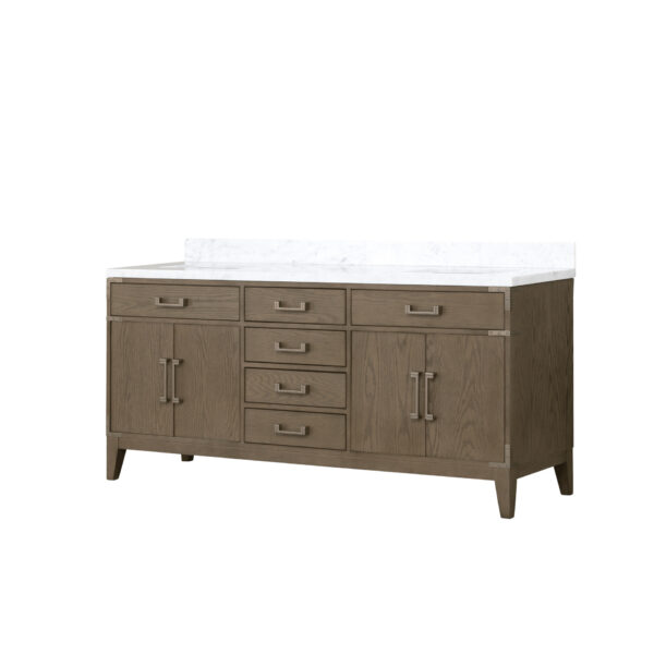 Laurel 72W x 22D Grey Oak Double Bath Vanity and Carrara Marble Top