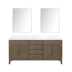 Laurel 72W x 22D Grey Oak Double Bath Vanity, Carrara Marble Top, and 34Mirrors