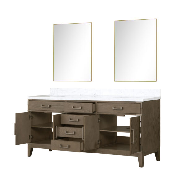 Laurel 72W x 22D Grey Oak Double Bath Vanity, Carrara Marble Top, and 34Mirrors