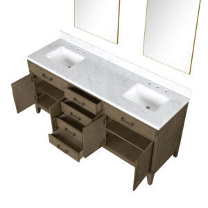 Laurel 72W x 22D Grey Oak Double Bath Vanity, Carrara Marble Top, and 34Mirrors