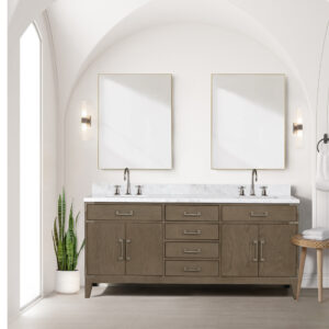 Laurel 72W x 22D Grey Oak Double Bath Vanity and Carrara Marble Top