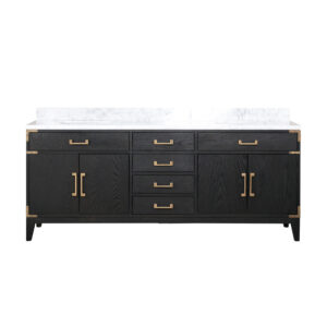 Laurel 80W x 22D Black Oak Double Bath Vanity and Carrara Marble Top