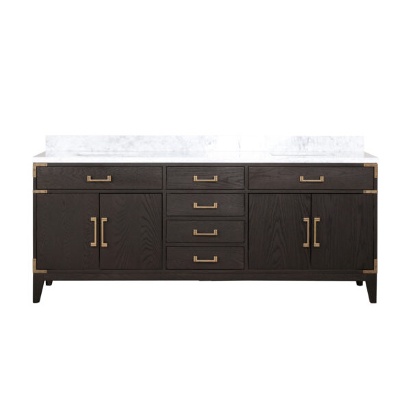 Laurel 80W x 22D Brown Oak Double Bath Vanity and Carrara Marble Top