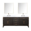 Laurel 80W x 22D Brown Oak Double Bath Vanity, Carrara Marble Top, Faucet Set, and 36Mirrors