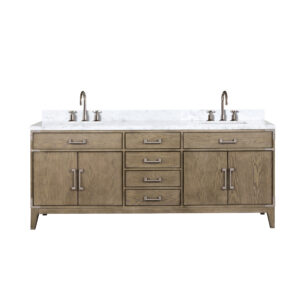 Laurel 80W x 22D Grey Oak Double Bath Vanity, Carrara Marble Top, and Faucet Set