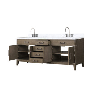 Laurel 80W x 22D Grey Oak Double Bath Vanity, Carrara Marble Top, and Faucet Set