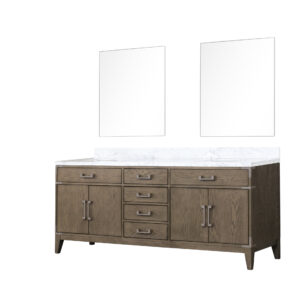 Laurel 80W x 22D Grey Oak Double Bath Vanity, Carrara Marble Top, and 36Mirrors