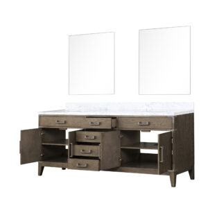 Laurel 80W x 22D Grey Oak Double Bath Vanity, Carrara Marble Top, and 36Mirrors