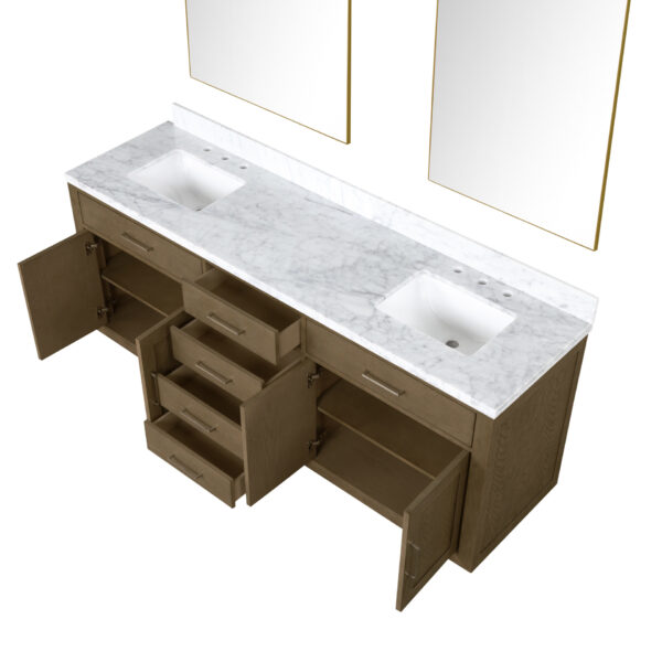 Abbey 80W x 22D Grey Oak Double Bath Vanity, Carrara Marble Top, and 36Mirrors