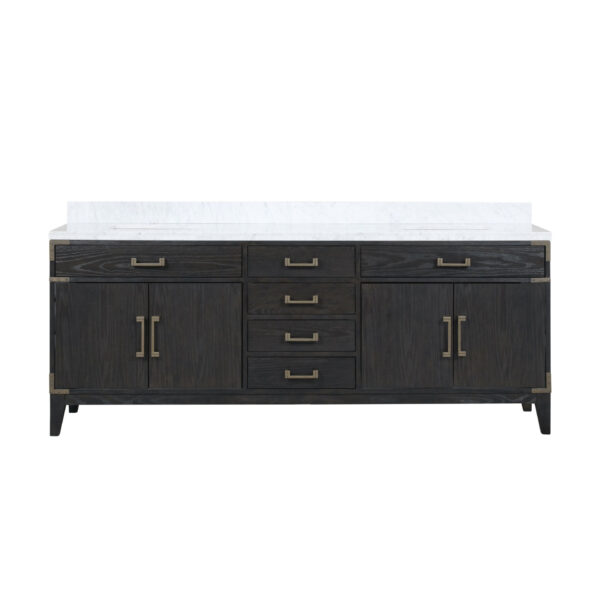 Laurel 84W x 22D Black Oak Double Bath Vanity and Carrara Marble Top