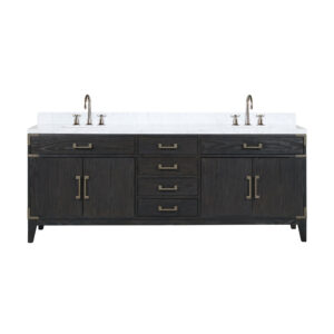 Laurel 84W x 22D Black Oak Double Bath Vanity, Carrara Marble Top, and Faucet Set