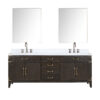 Laurel 84W x 22D Brown Oak Double Bath Vanity, Carrara Marble Top, Faucet Set, and 36Mirrors