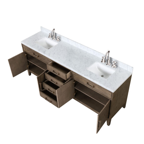 Laurel 84W x 22D Grey Oak Double Bath Vanity, Carrara Marble Top, and Faucet Set