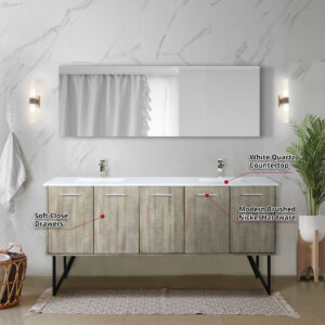 Lancy 72W x 20D Rustic Acacia Double Bath Vanity, Cultured Marble Top and Brushed Nickel Faucet Set