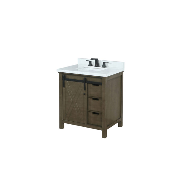 Marsyas 30W x 22D Rustic Brown Bath Vanity, Cultured Marble Countertop and Faucet Set