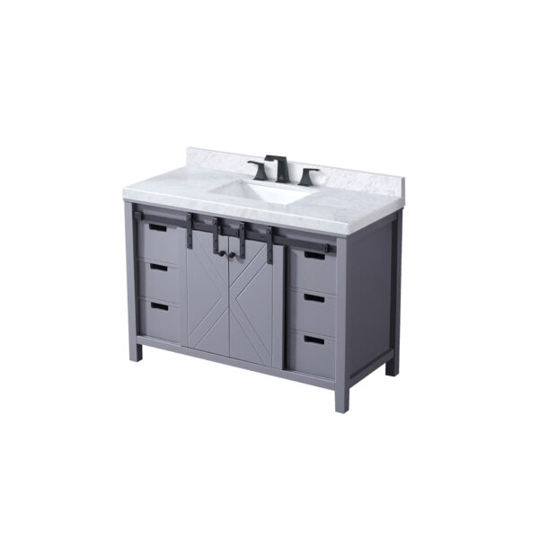 Marsyas 48W x 22D Dark Grey Bath Vanity, Carrara Marble Countertop and Faucet Set