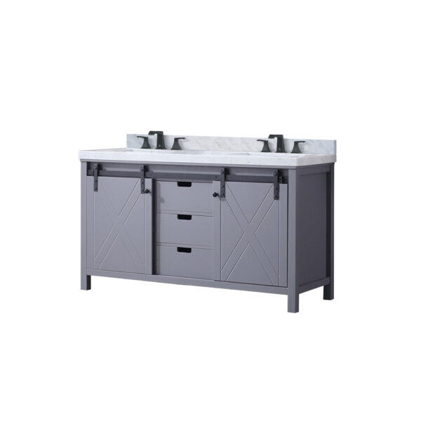 Marsyas 60W x 22D Dark Grey Double Bath Vanity, Carrara Marble Countertop and Faucet Set