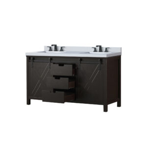 Marsyas 60W x 22D Brown Double Bath Vanity, Cultured Marble Countertop and Faucet Set