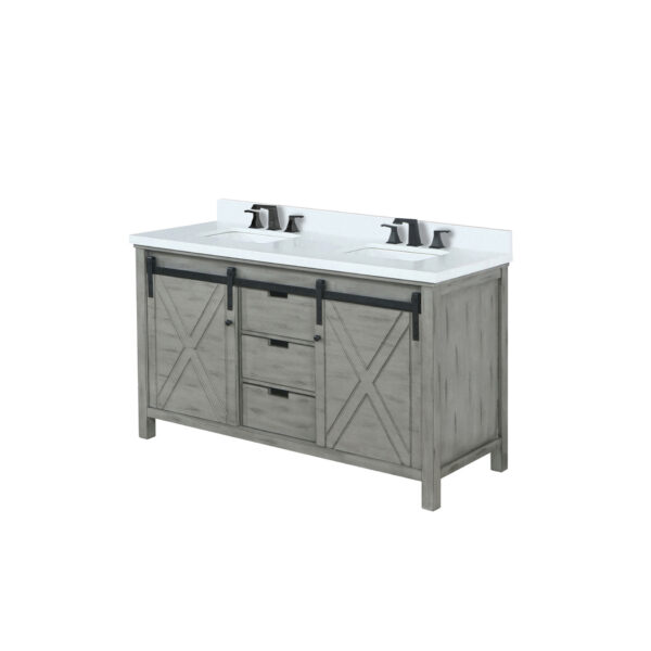 Marsyas 60W x 22D Ash Grey Double Bath Vanity, Cultured Marble Countertop and Faucet Set