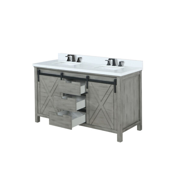 Marsyas 60W x 22D Ash Grey Double Bath Vanity, Cultured Marble Countertop and Faucet Set