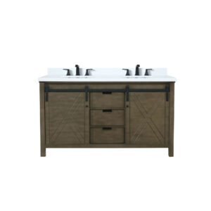 Marsyas 60W x 22D Rustic Brown Double Bath Vanity, Cultured Marble Countertop and Faucet Set