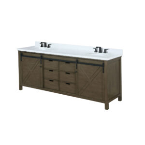 Marsyas 80W x 22D Rustic Brown Double Bath Vanity, Cultured Marble Countertop and Faucet Set