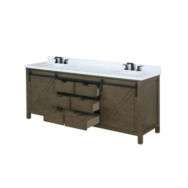 Marsyas 80W x 22D Rustic Brown Double Bath Vanity, Cultured Marble Countertop and Faucet Set