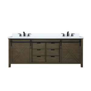 Marsyas 84W x 22D Rustic Brown Double Bath Vanity, Cultured Marble Countertop and Faucet Set