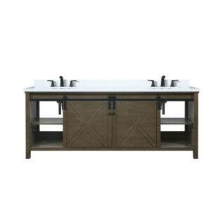 Marsyas 84W x 22D Rustic Brown Double Bath Vanity, Cultured Marble Countertop and Faucet Set