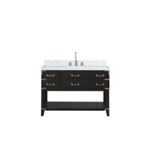 Norwalk 48W x 22D Black Oak Single Bath Vanity, Carrara Marble Top, and Faucet Set