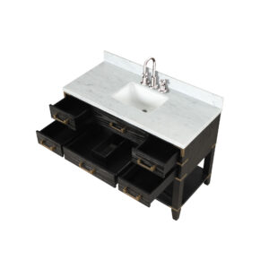 Norwalk 48W x 22D Black Oak Single Bath Vanity, Carrara Marble Top, and Faucet Set