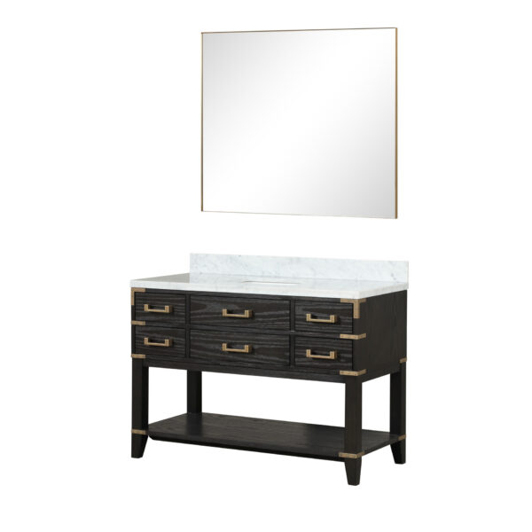 Norwalk 48W x 22D Black Oak Single Bath Vanity, Carrara Marble Top, and 46Mirror