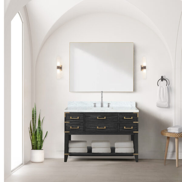 Norwalk 48W x 22D Black Oak Single Bath Vanity and Carrara Marble Top