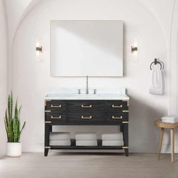 Norwalk 48W x 22D Black Oak Single Bath Vanity and Carrara Marble Top