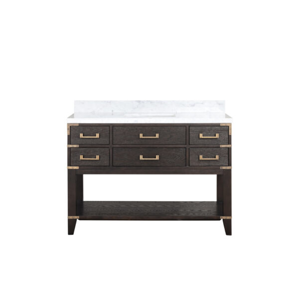 Norwalk 48W x 22D Brown Oak Single Bath Vanity and Carrara Marble Top