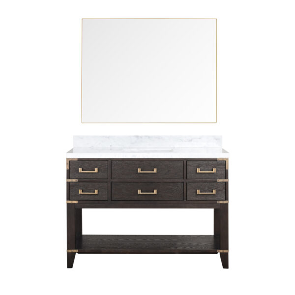 Norwalk 48W x 22D Brown Oak Single Bath Vanity, Carrara Marble Top, and 46Mirror