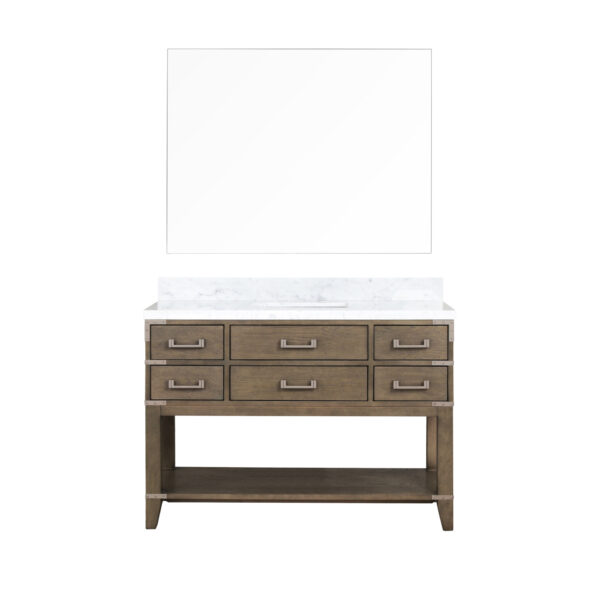 Norwalk 48W x 22D Grey Oak Single Bath Vanity, Carrara Marble Top, and 46Mirror